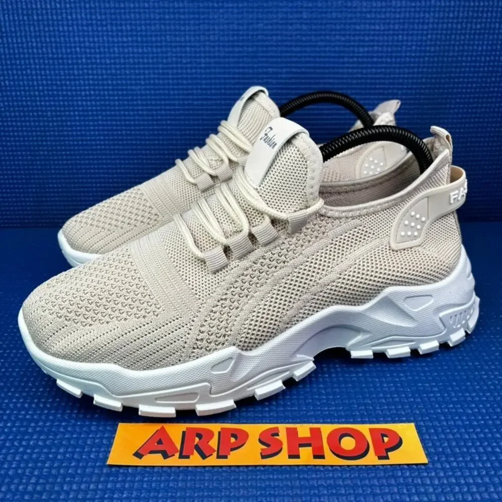 🔴 Fashion Women`s Size 11 Beige Slip-on Fashion Breathable Mesh Shoes